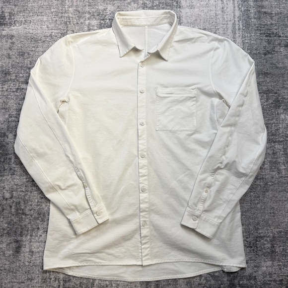Lululemon Commission Shirt Men Large White Stretch Performance Button Up Commute - Picture 1 of 11